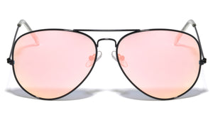 Large Rose Gold Color Mirror Black Frame Aviators Wholesale Sunglasses
