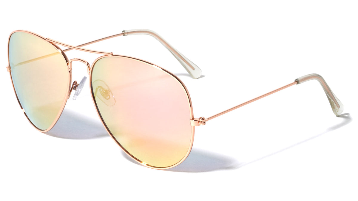 Large Rose Gold Color Mirror Aviators Sunglasses Wholesale