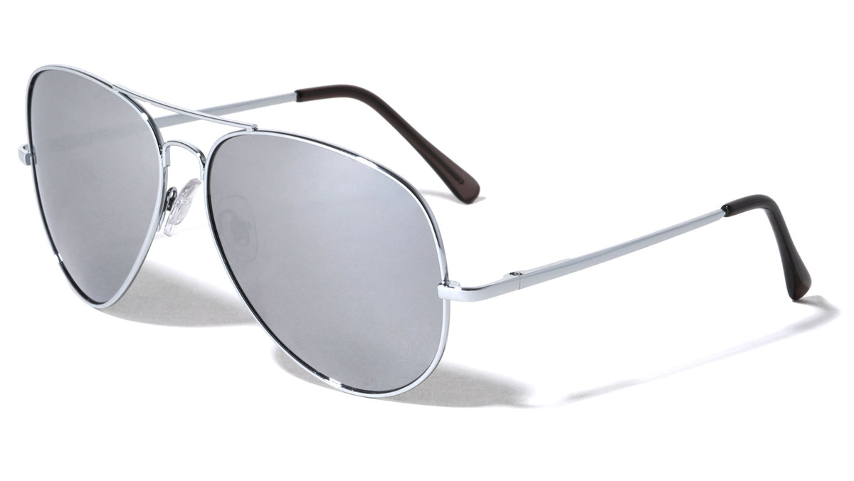 Large Mirrored Lens Spring Hinge Aviators Sunglasses