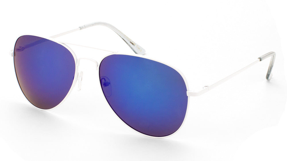 Large White Frame Color Mirror Lens Aviators Sunglasses