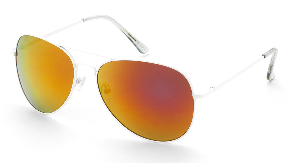 L6318-WHT-CM White Color Mirror Aviators Sunglasses Wholesale