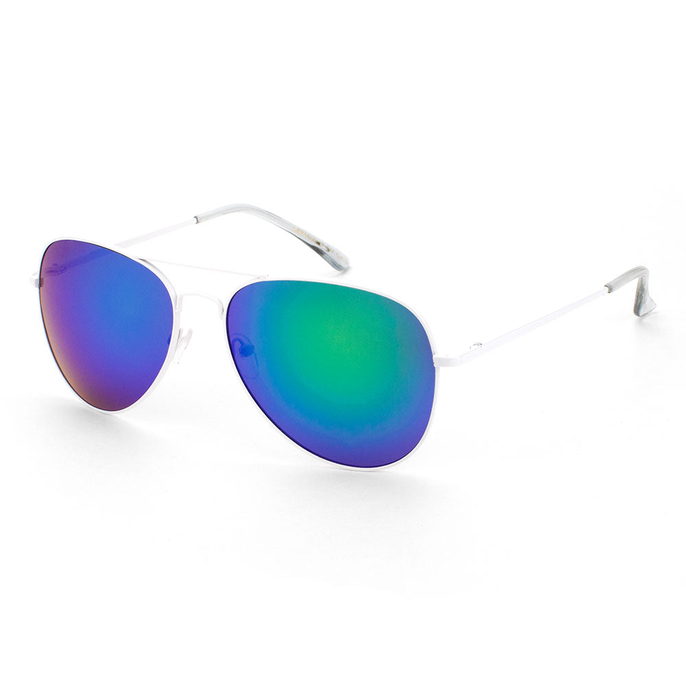 Large White Frame Color Mirror Lens Aviators Sunglasses