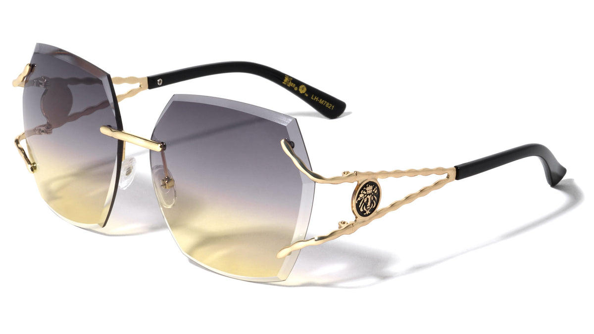KLEO Rimless Diamond Edge Cut Lens Geometric Wholesale Sunglasses