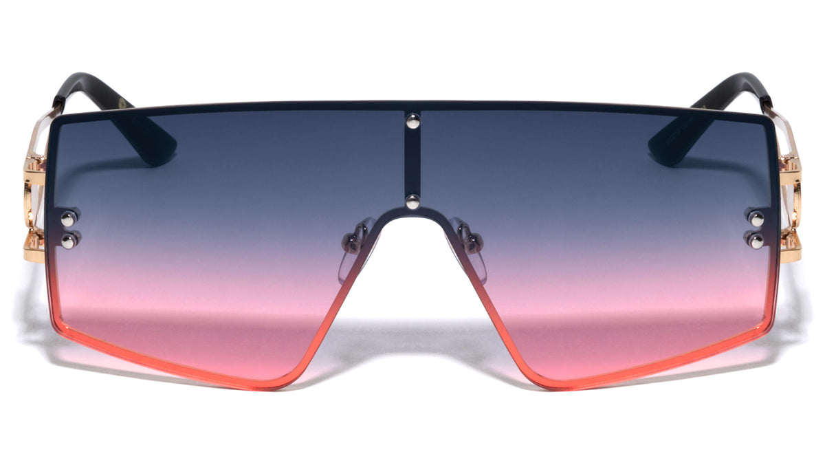 KLEO Rimless Flat One Piece Shield Geometric Wholesale Sunglasses