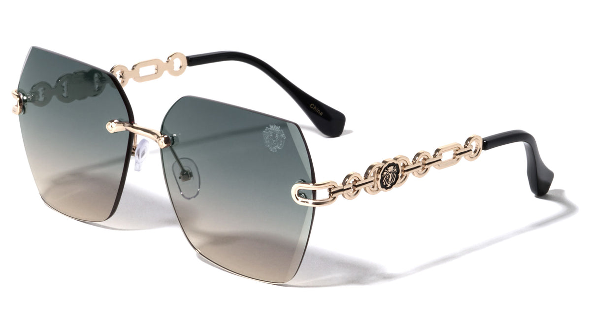 KLEO Diamond Edge Rimless Lens Chain Temple Butterfly Wholesale Sunglasses