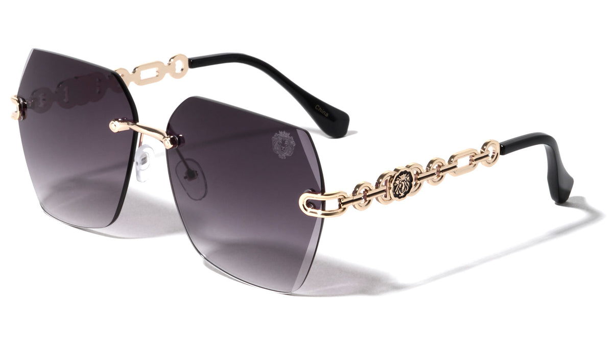 KLEO Diamond Edge Rimless Lens Chain Temple Butterfly Wholesale Sunglasses