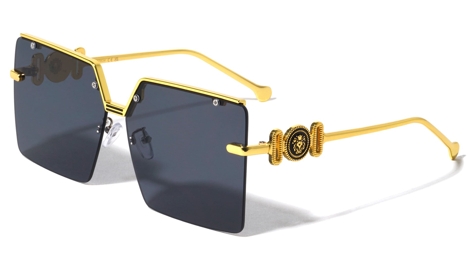 Black Frame Gold Bar Oversized Square Frame Sunglasses