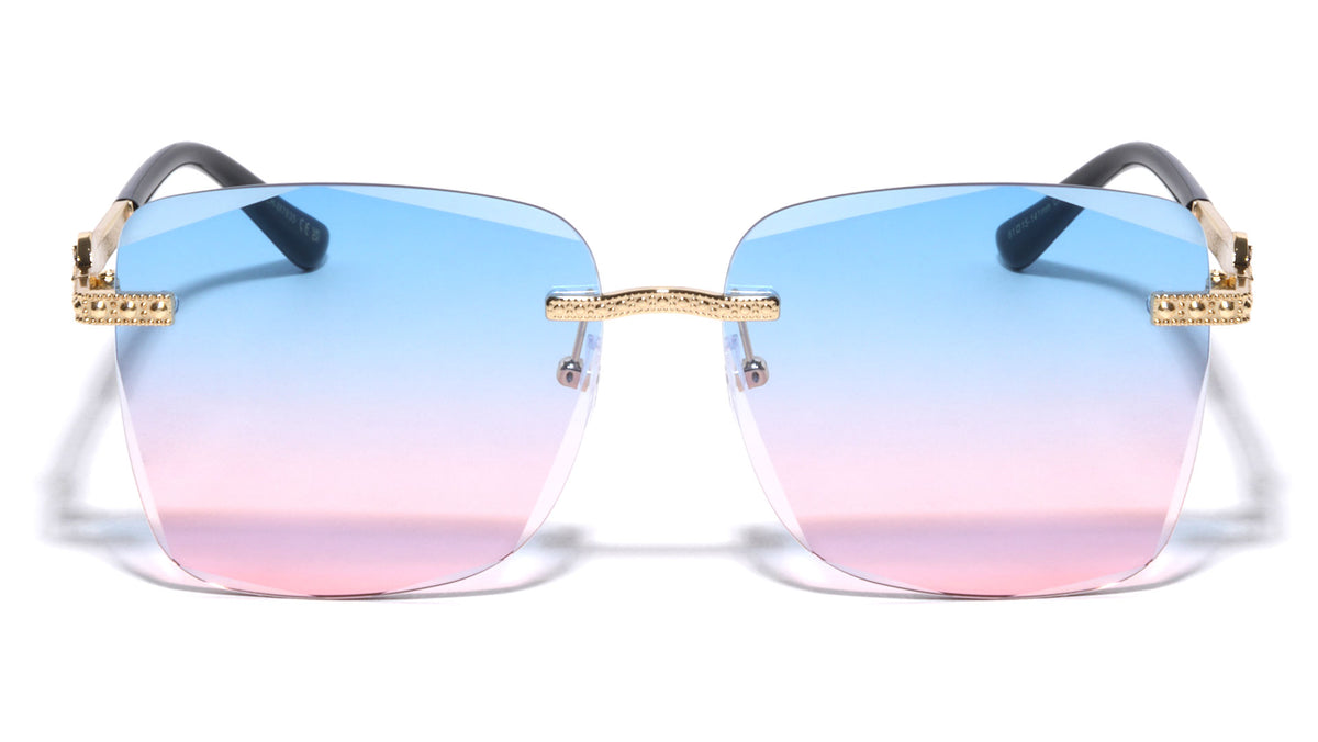 KLEO Diamond Edge Rimless Lens Riveted Temple Butterfly Wholesale Sunglasses