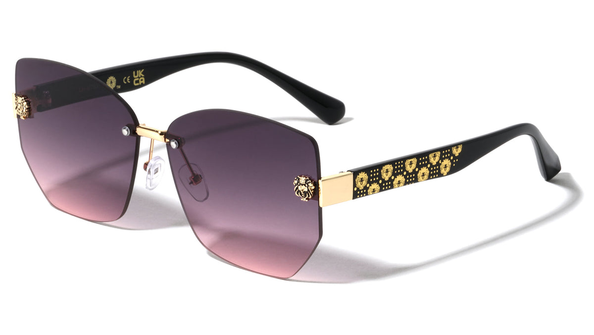 KLEO Temple Pattern Gold Print Rimless Butterfly Wholesale Sunglasses