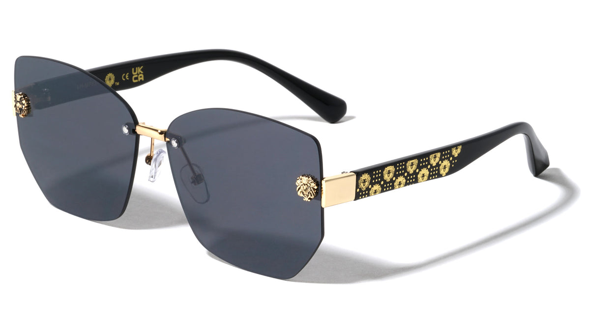 KLEO Temple Pattern Gold Print Rimless Butterfly Wholesale Sunglasses