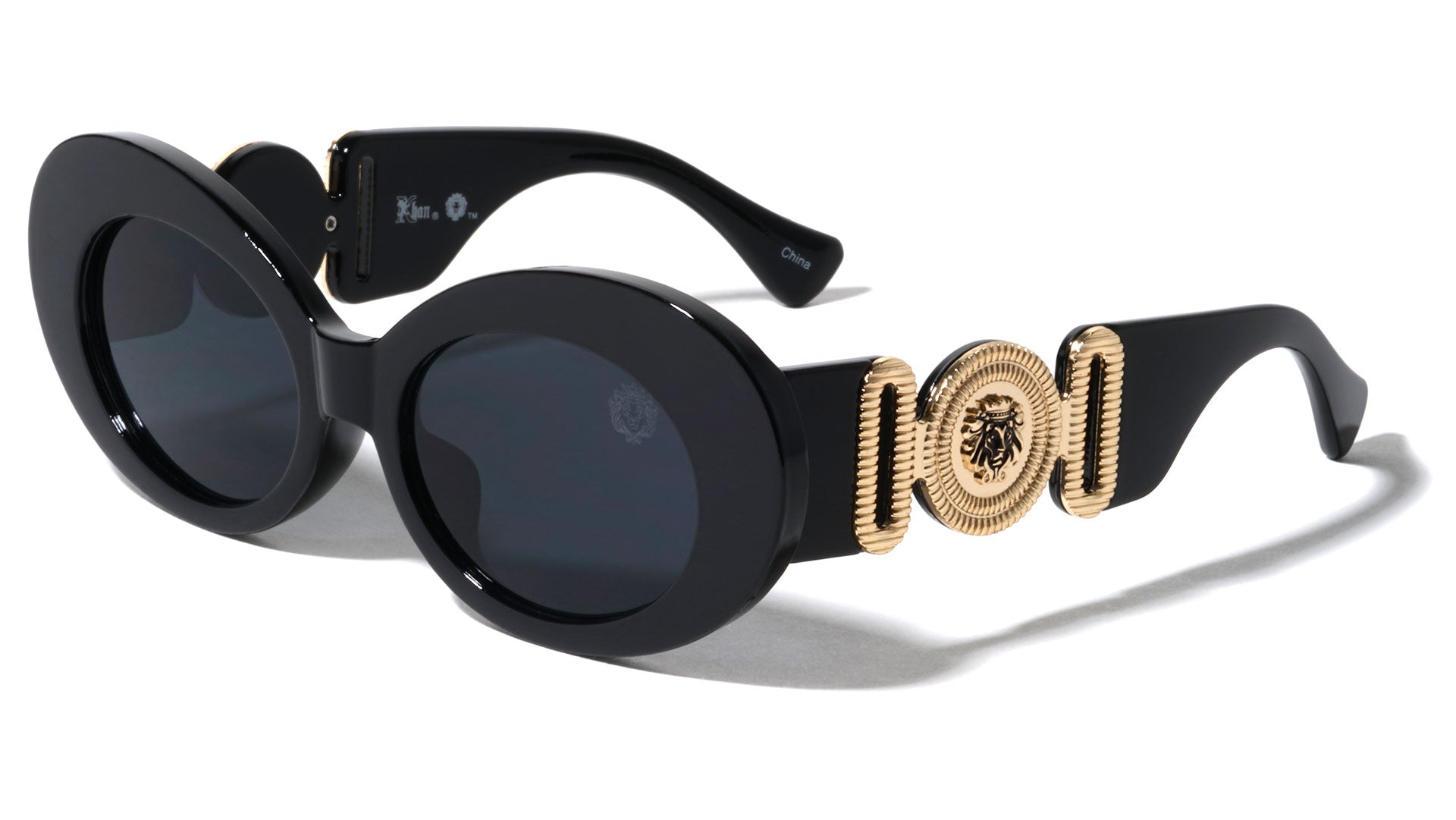 KLEO Women's Oversized Butterfly Jackie O Sunglasses - Retro Bold Frame With Lion Head Medallion Accent (UV400)