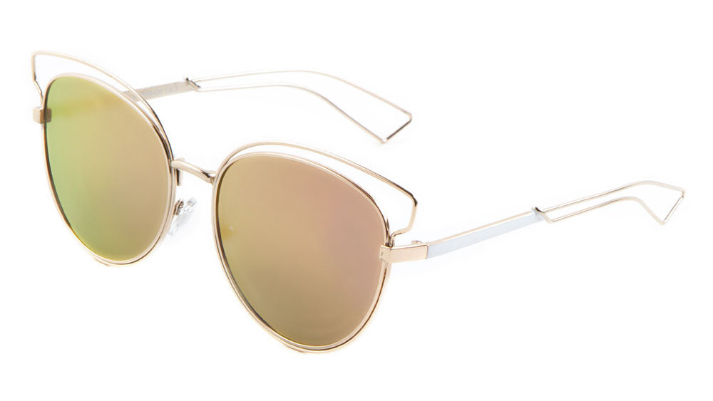 Wire Brow Cat Eye Color Mirror Wholesale Sunglasses