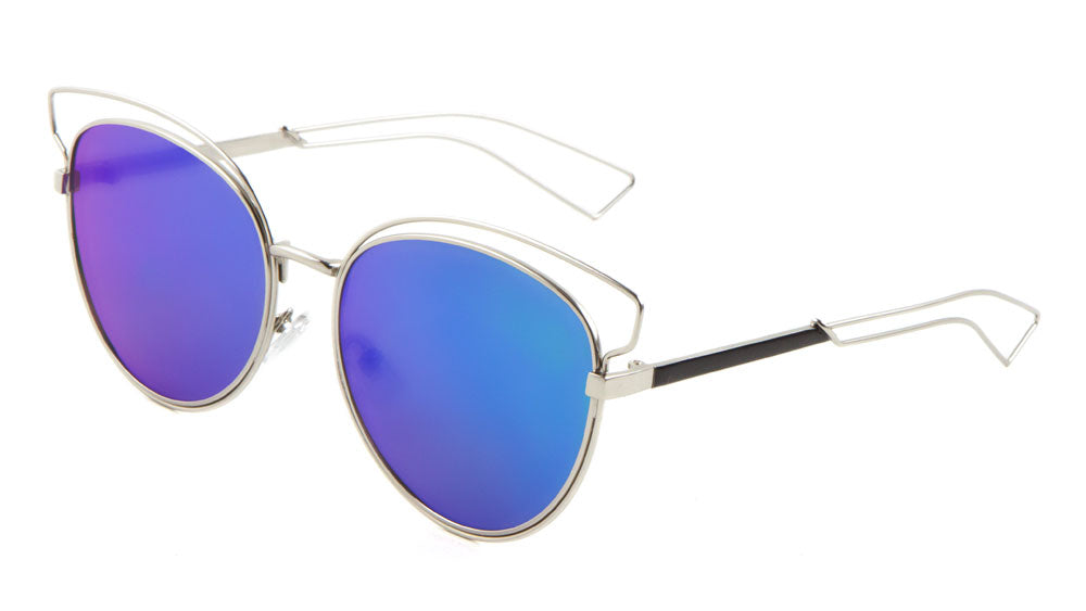 Wire Brow Cat Eye Color Mirror Wholesale Sunglasses