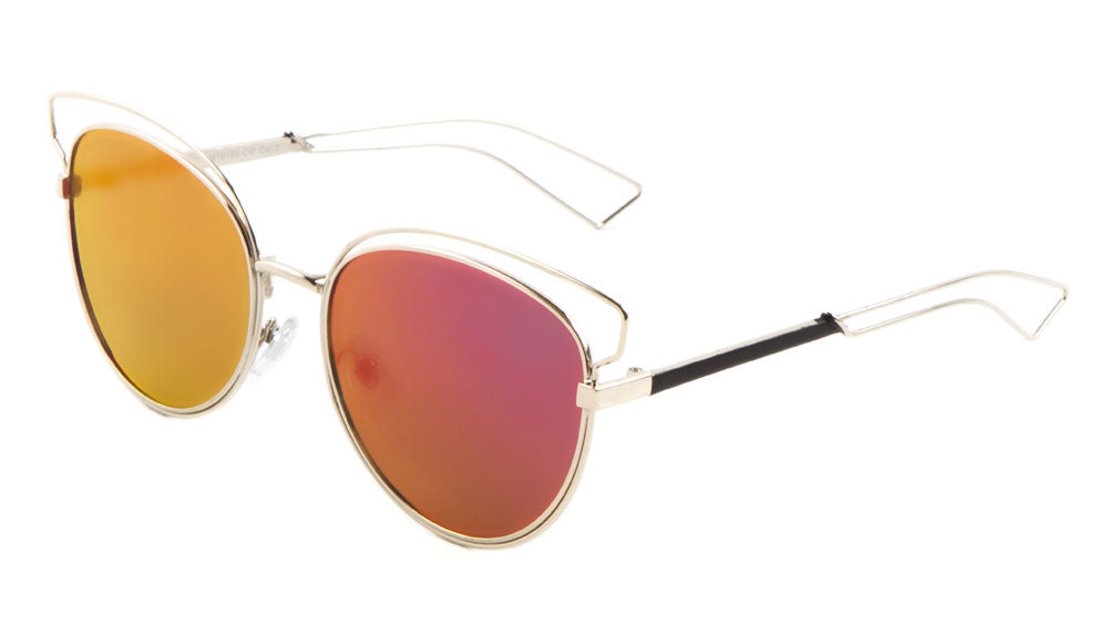 Wire Brow Cat Eye Color Mirror Wholesale Sunglasses