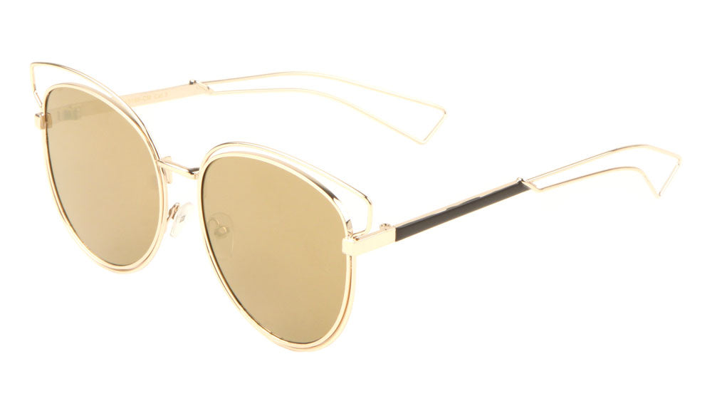 Wire Brow Cat Eye Color Mirror Wholesale Sunglasses