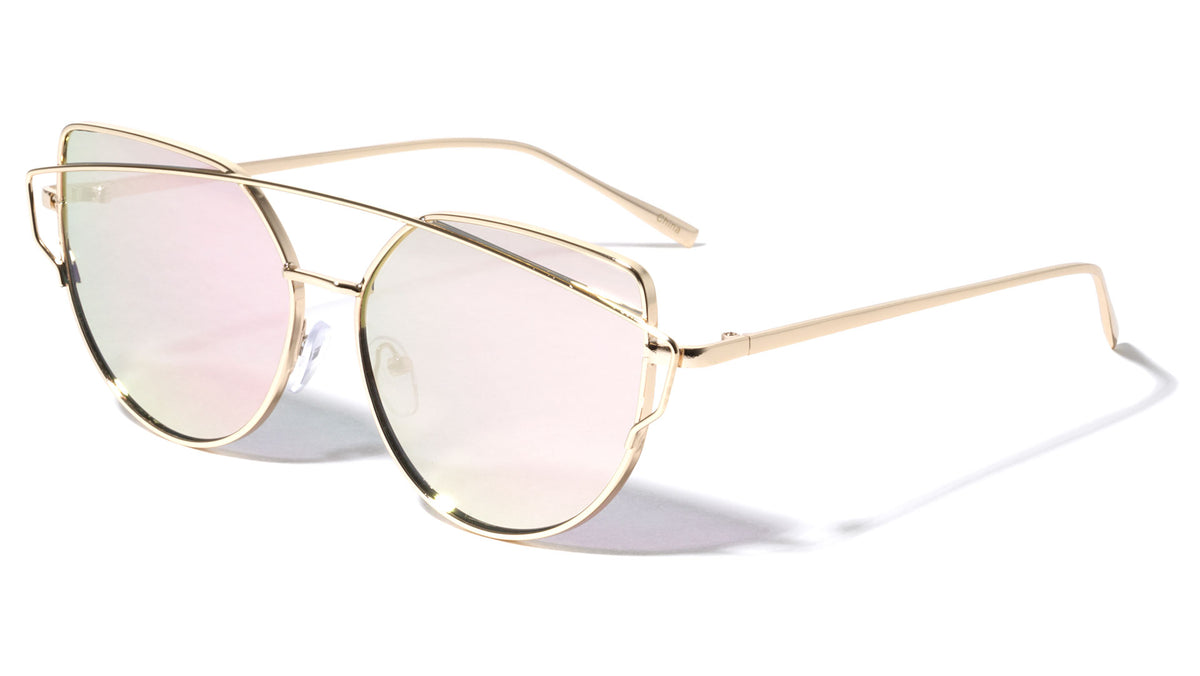 Double Bar Cat Eye Flat Lens Wholesale Bulk Sunglasses