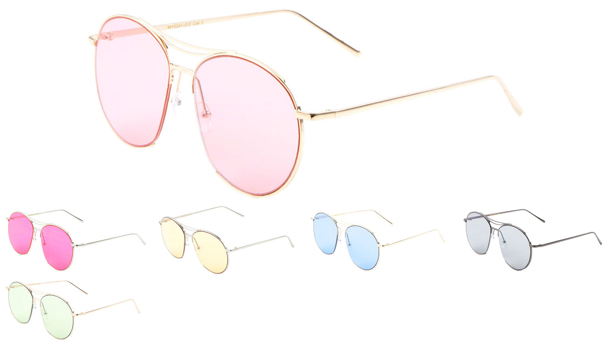 Round Aviators Color Lens Wholesale Bulk Sunglasses