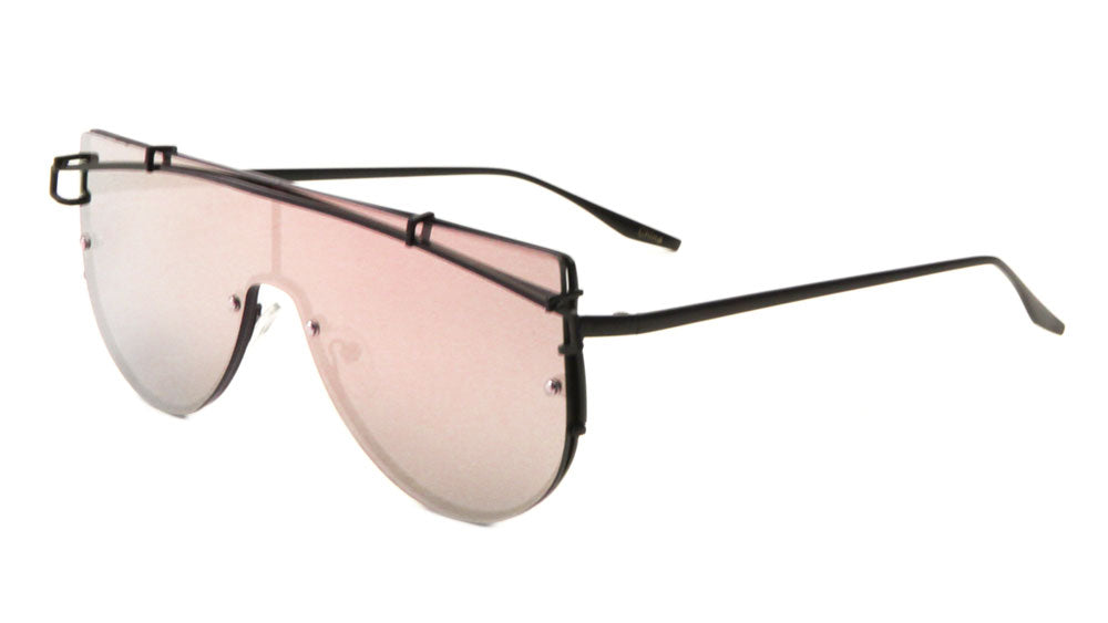 Rimless Flat Top Solid One Piece Rose Gold Lens Wholesale Sunglasses