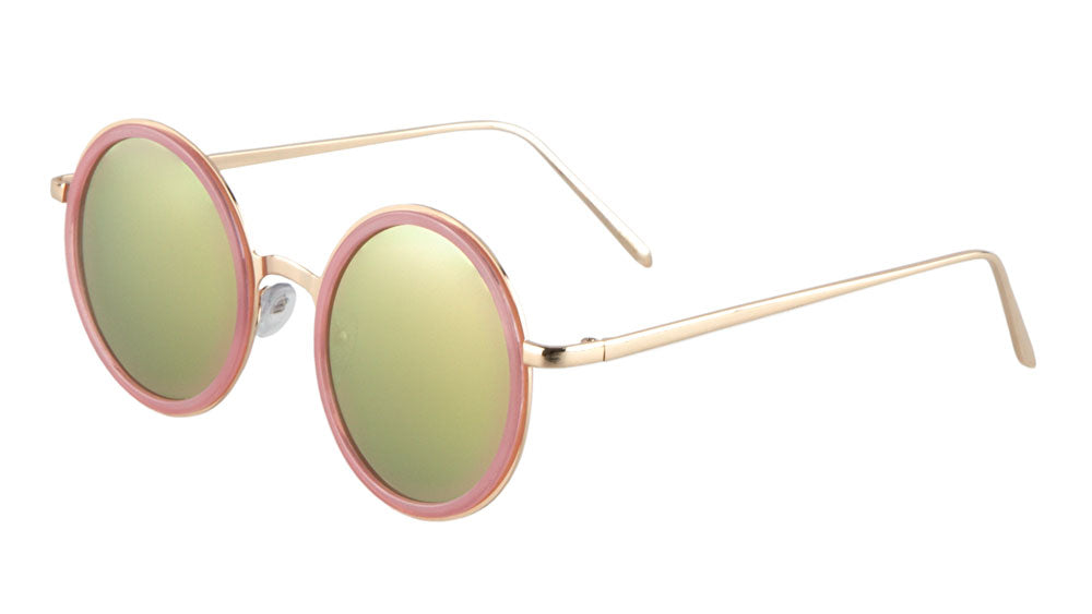 Round Rose Gold Pink Flat Lens Sunglasses