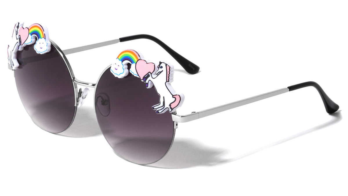 Round Semi-Rimless Oceanic Color Lens Unicorn Sunglasses Wholesale