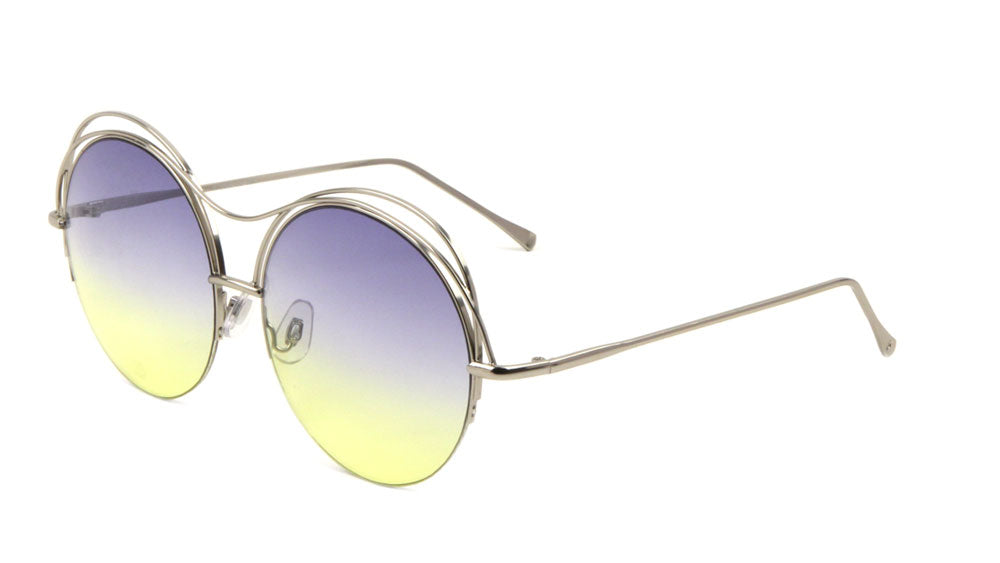Round Oceanic Color Lens Fancy Curved Brow Bar Wholesale Bulk Sunglasses