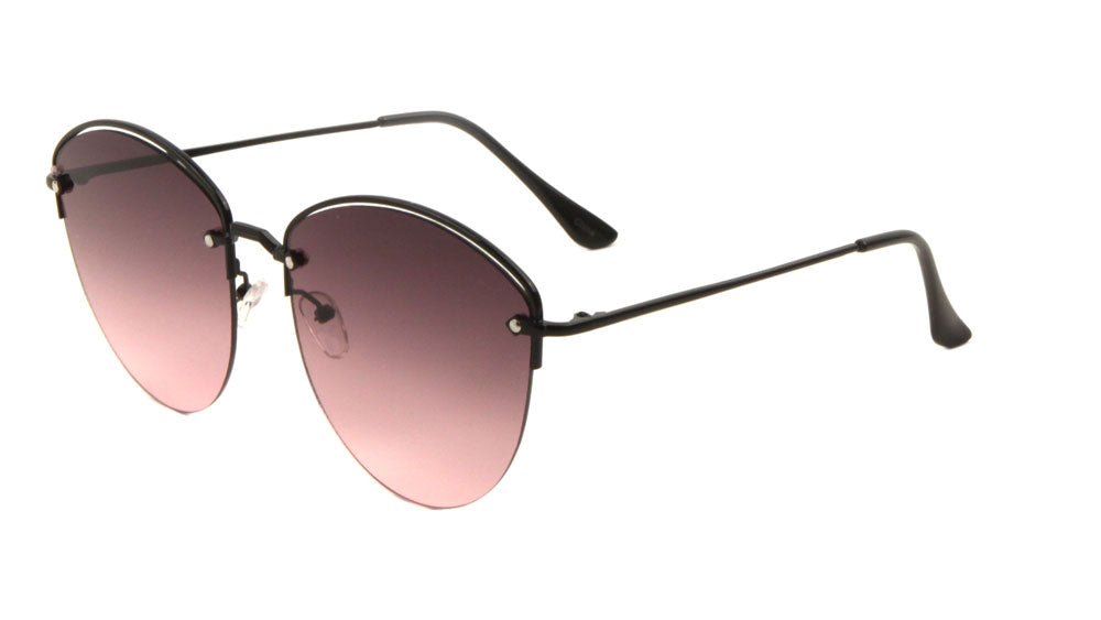 Rimless Oceanic Color Cat Eye Metal Top Accent Wholesale Bulk Sunglasses