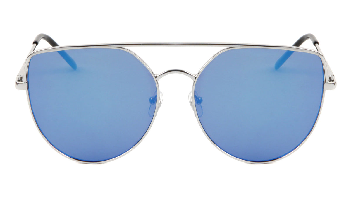 Flat Top Spring Hinge Mirrored Cat Eye Wholesale Sunglasses