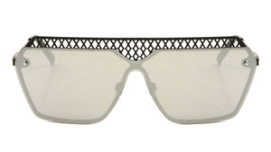 Mesh Rimless Angled Solid One Piece Color Mirror Sunglasses