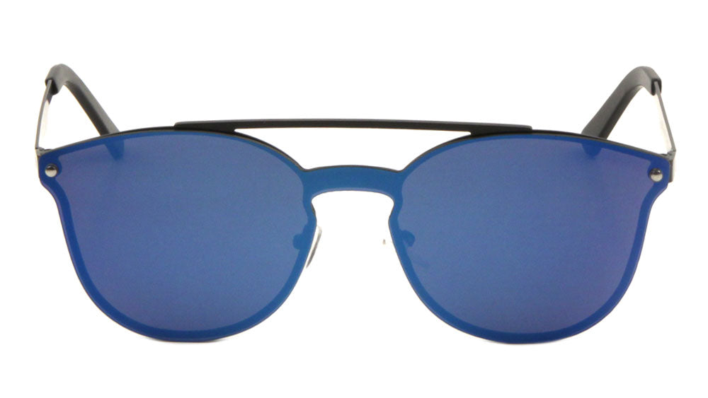 Rimless Retro Aviators Solid One Piece Color Mirror Sunglasses