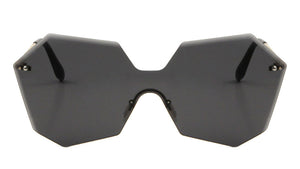 Rimless Angled Butterfly Solid One Piece Color Mirror Sunglasses