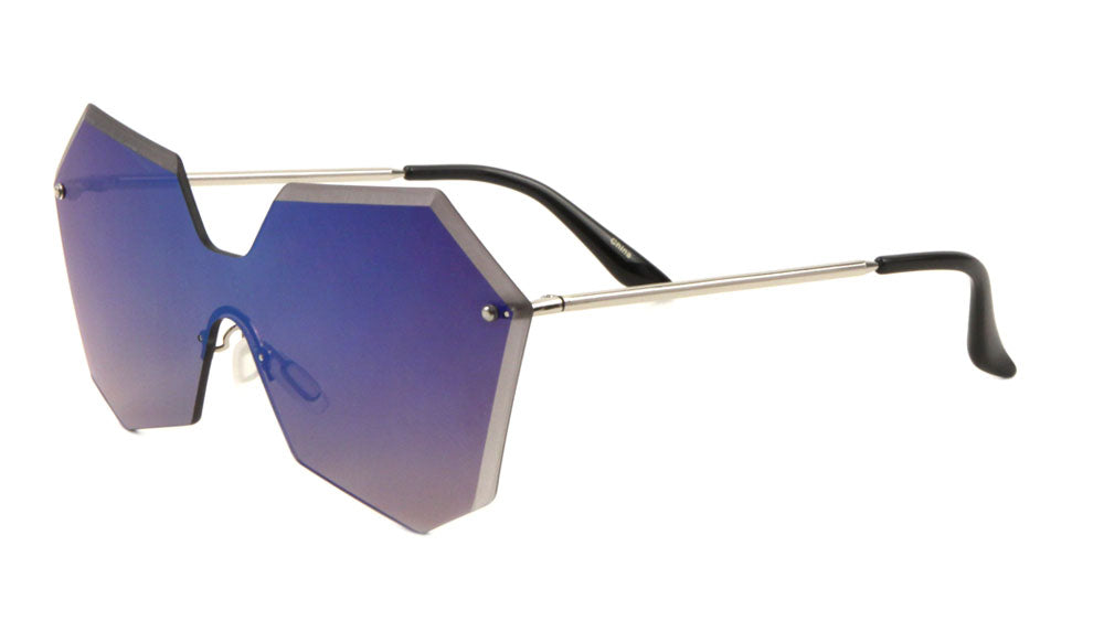 Rimless Angled Butterfly Solid One Piece Color Mirror Sunglasses