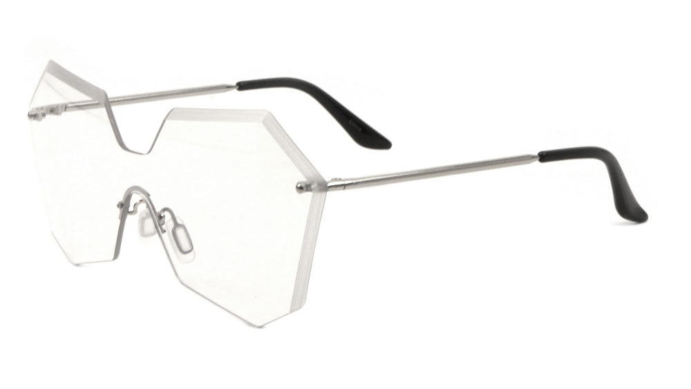 Rimless Angled Butterfly Solid One Piece Clear Lens Glasses