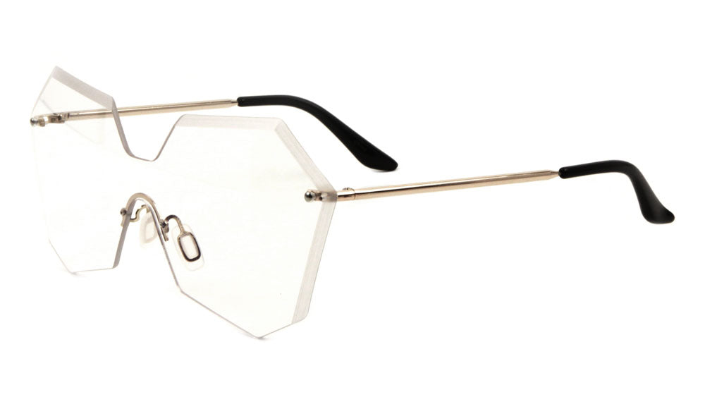 Rimless Angled Butterfly Solid One Piece Clear Lens Glasses
