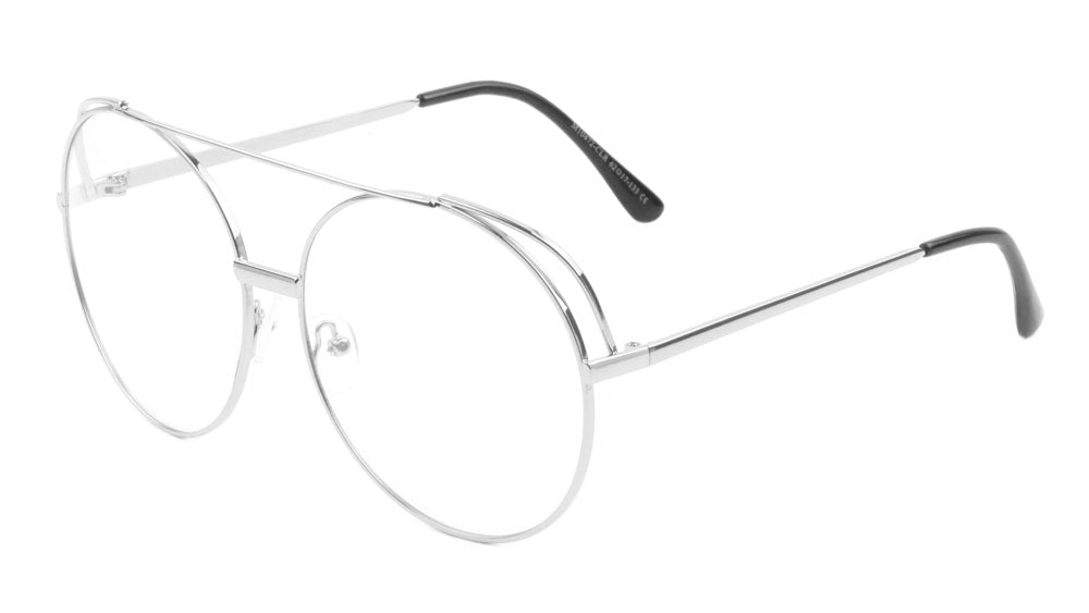 Rounded Metal Accent Aviators Clear Lens Wholesale Bulk Glasses