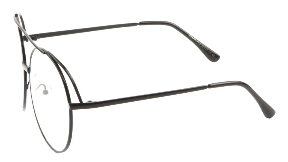 Rounded Metal Accent Aviators Clear Lens Wholesale Bulk Glasses
