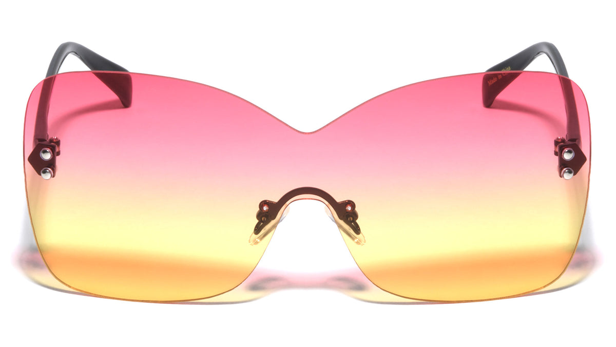 Rimless Solid One Piece Butterfly Wholesale Bulk Sunglasses