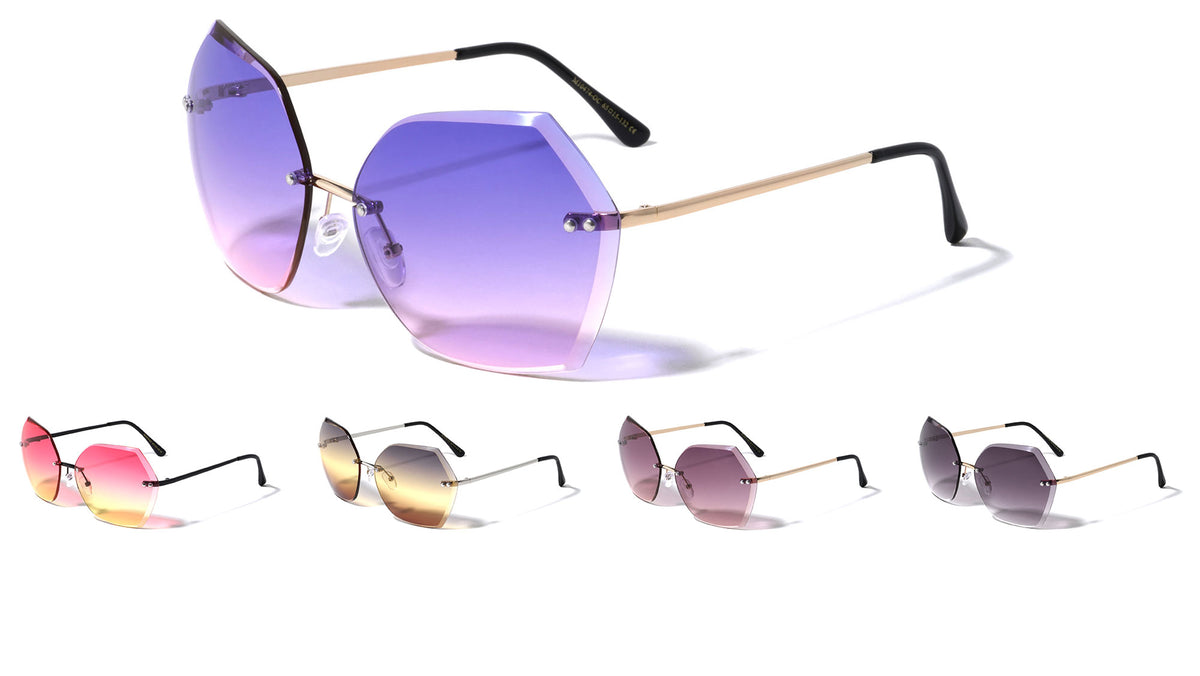 Rimless Butterfly Double Stud Oceanic Color Lens Wholesale Bulk Sunglasses