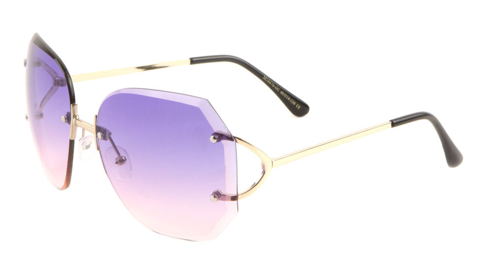 Rimless Butterfly Oceanic Color Round Metal Temple Wholesale Bulk Sunglasses