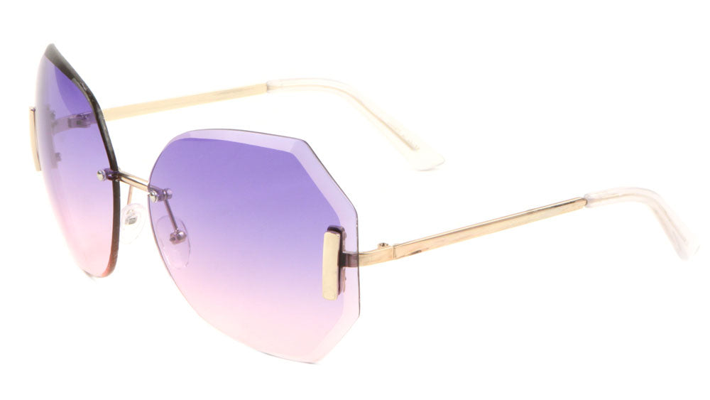 Rimless Butterfly Oceanic Color Rectangular Accent Wholesale Bulk Sunglasses