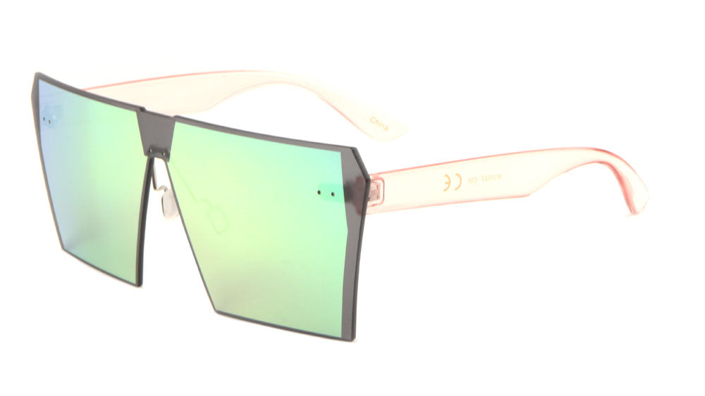 Squared Solid One Piece Color Mirror Bulk Sunglasses