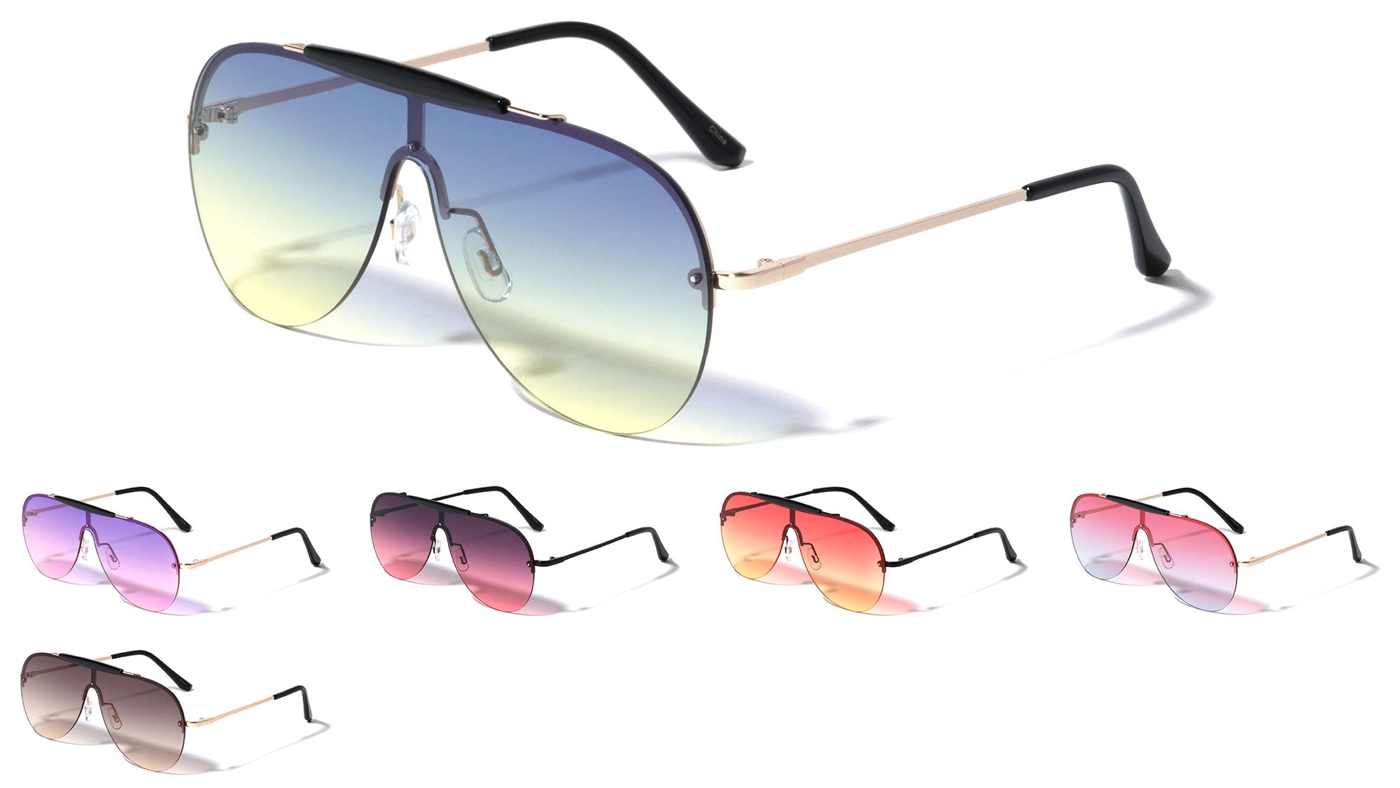 Rimless Solid One Piece Oceanic Color Lens Wholesale Sunglasses 