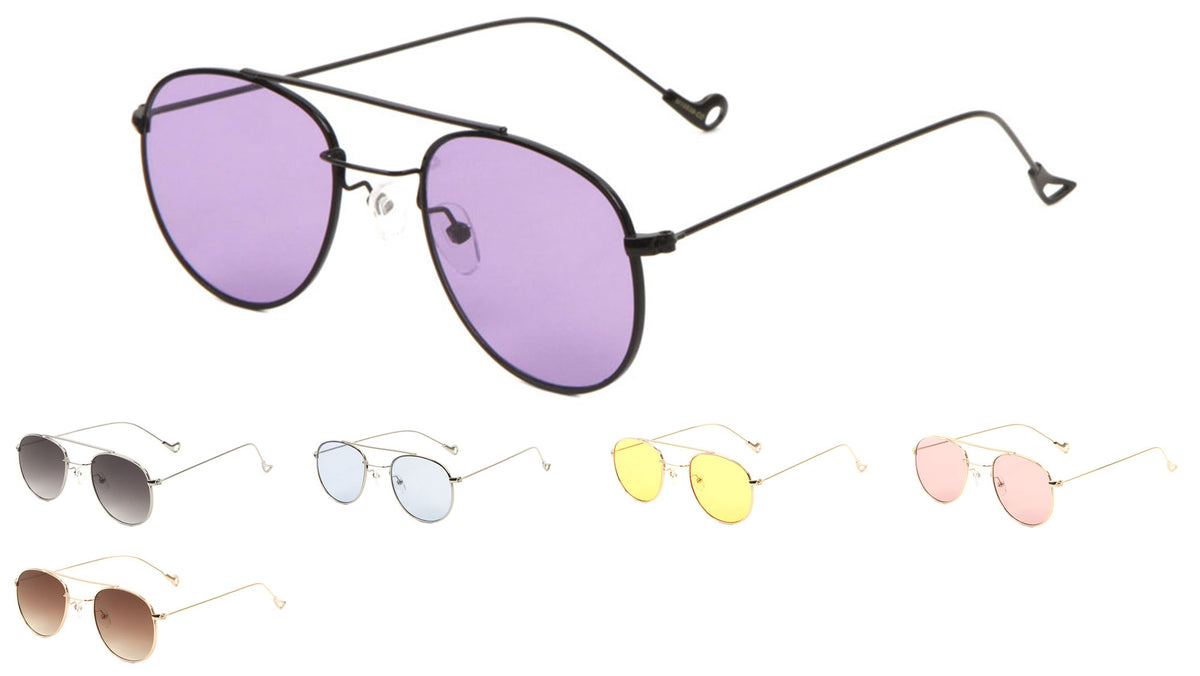 Rounded Color Lens Aviators Wholesale Bulk Sunglasses