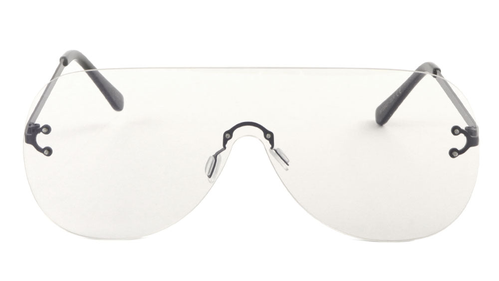 Rimless Solid One Piece Rounded Shield Clear Lens Wholesale Bulk