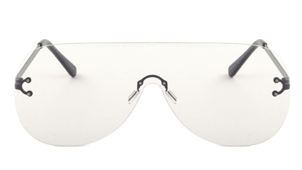 one piece goggles Rimless Solid One Piece Rounded Shield Clear Lens Wholesale Bulk Glasses