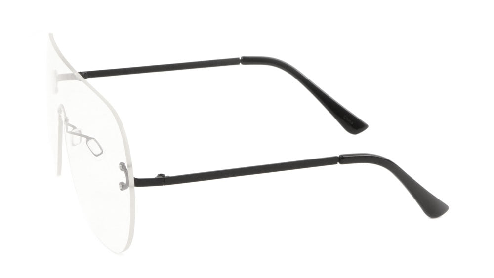 Rimless Solid One Piece Rounded Shield Clear Lens Wholesale Bulk Glasses