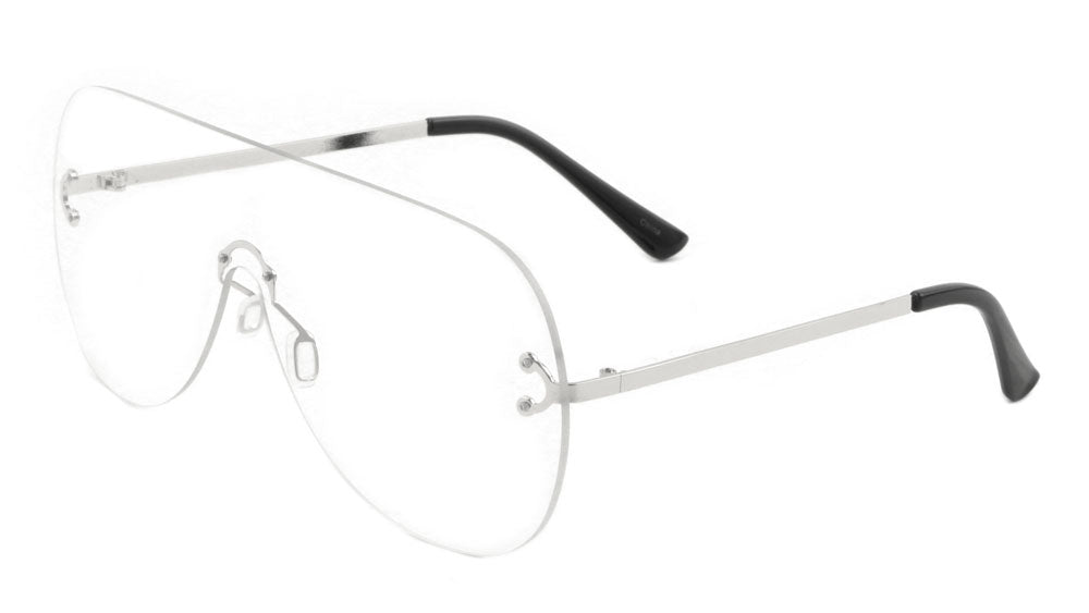 Rimless Solid One Piece Rounded Shield Clear Lens Wholesale Bulk