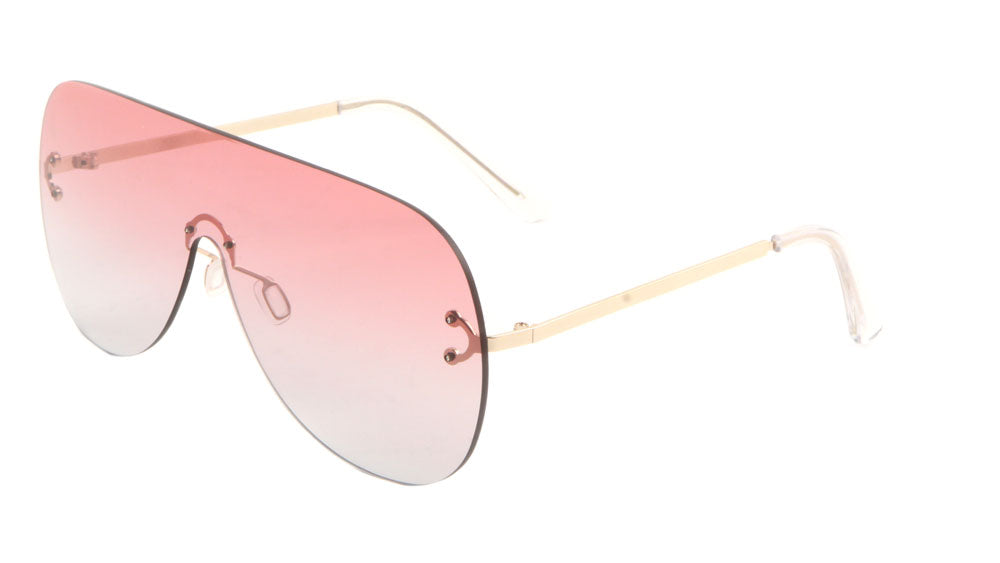 Rounded Rimless Solid One Piece Oceanic Color Lens Bulk Sunglasses