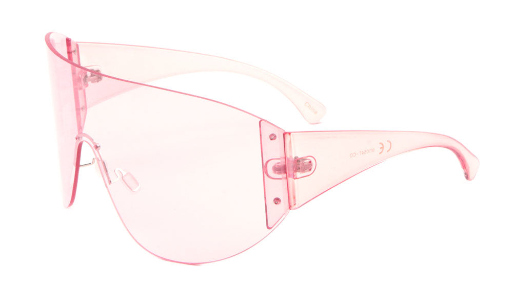 Rimless Solid One Piece Shield Color Lens Wholesale Bulk Sunglasses