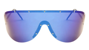 Rimless Solid One Piece Studded Color Mirror Lens Wholesale Sunglasses