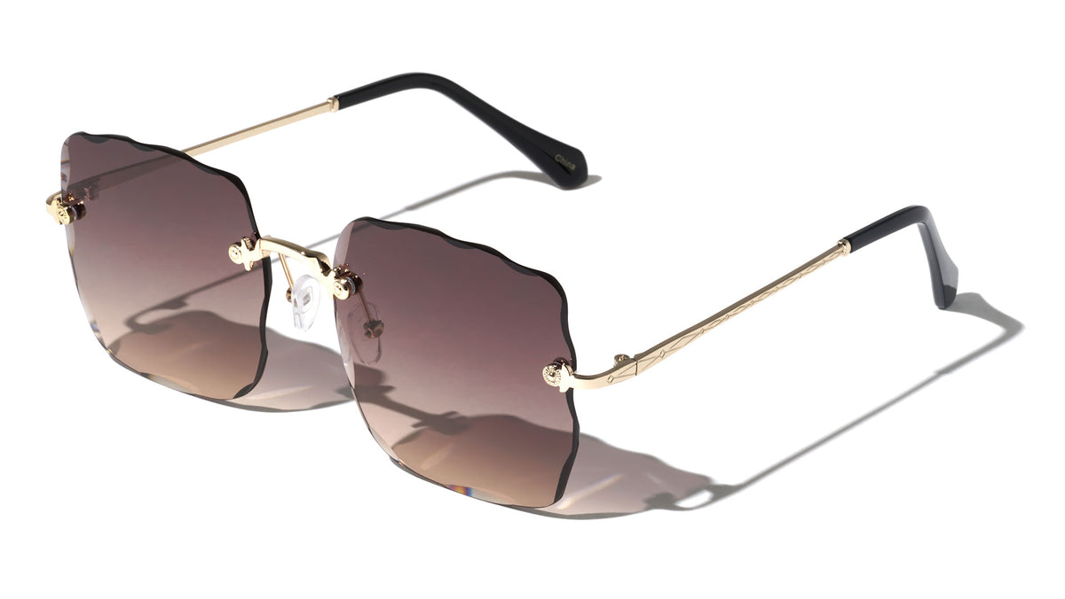 Rimless Rectangle Edge Cut Wholesale Sunglasses